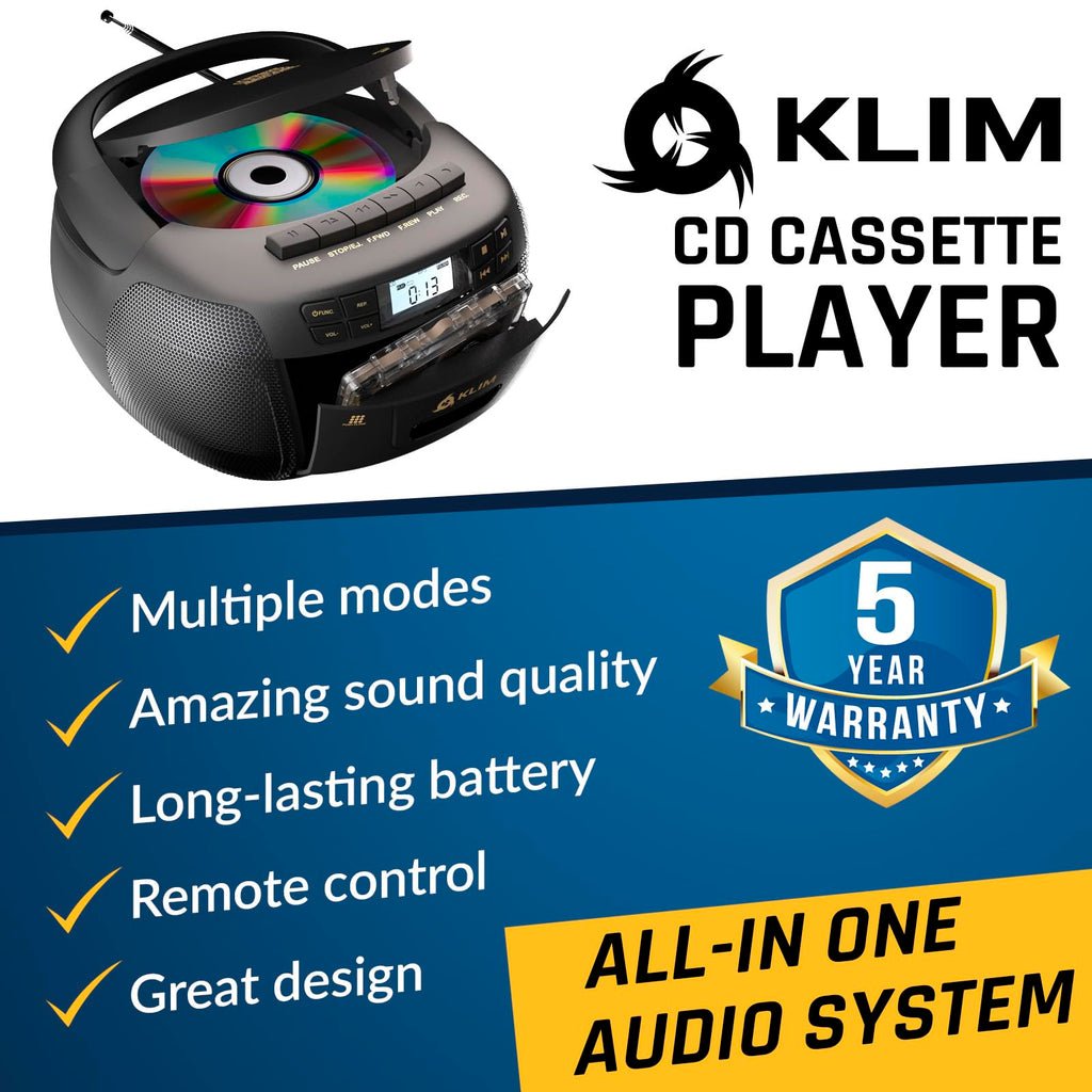 Black CD Cassette Player Boombox with Bluetooth and AM FM Radio I951556