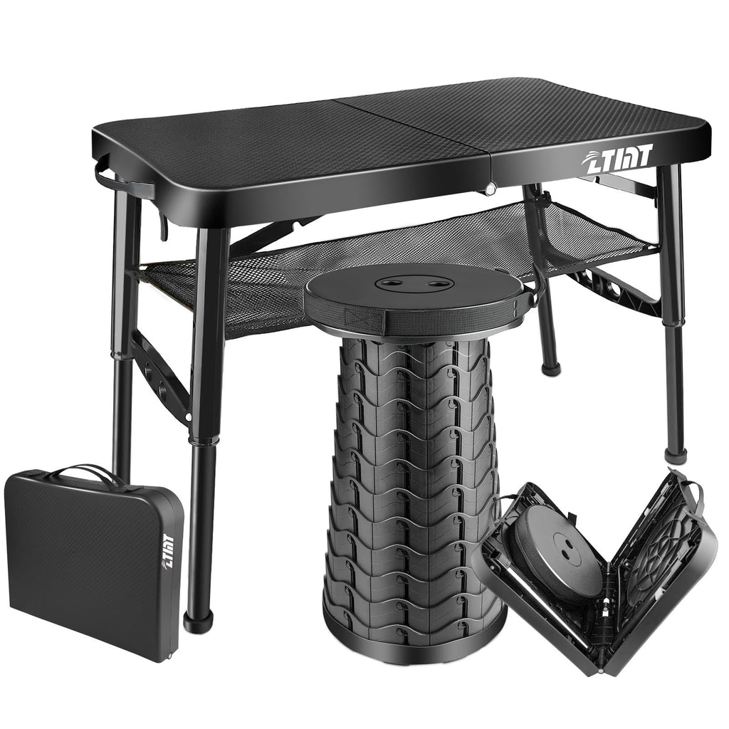 Black 4 Foot Folding Table and Stool V4269