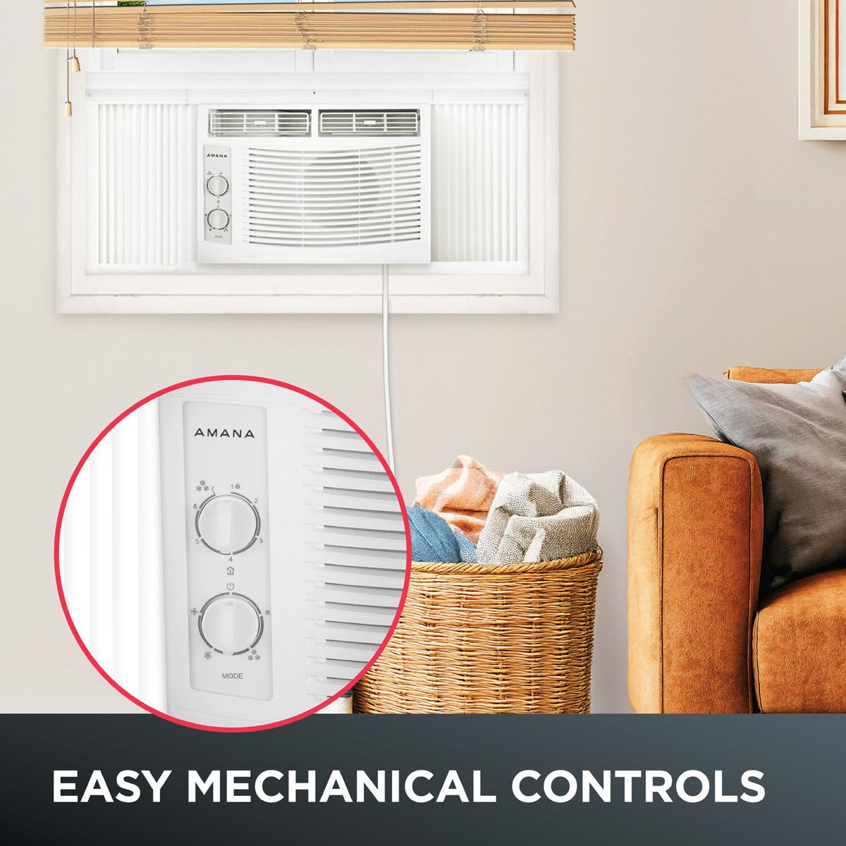 5,000 BTU Window Air Conditioner with Mechanical Controls, Dehumidifier, Washable Filter, 2 Fan Speeds, White I14952