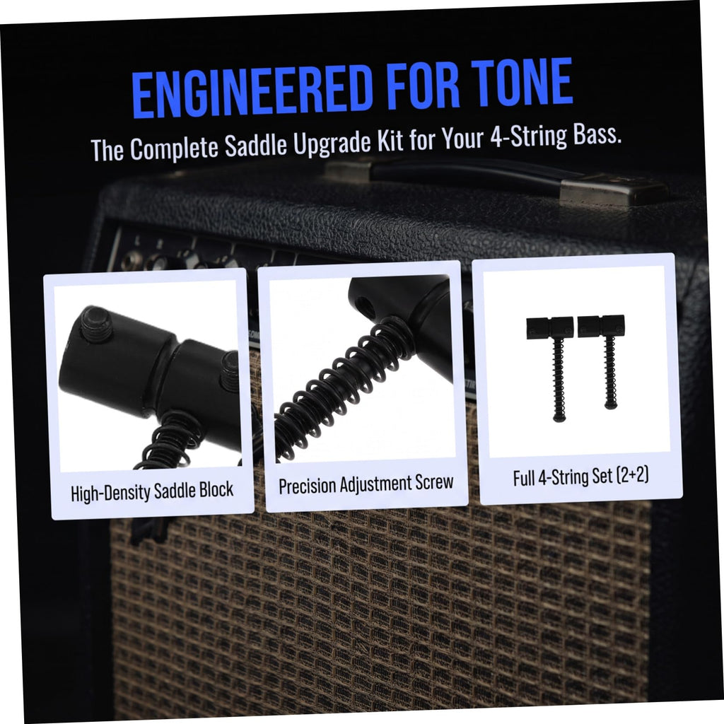 Metal Bass Guitar Bridge Saddles, 4-string, 2 Sets Black Y91870