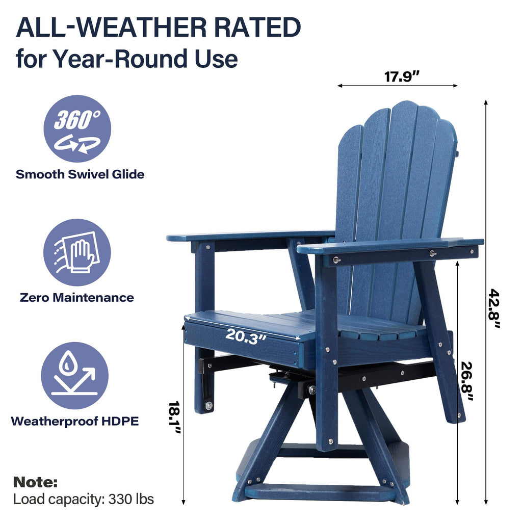 Blue 360° Swivel HDPE Adirondack Glider Chair A299