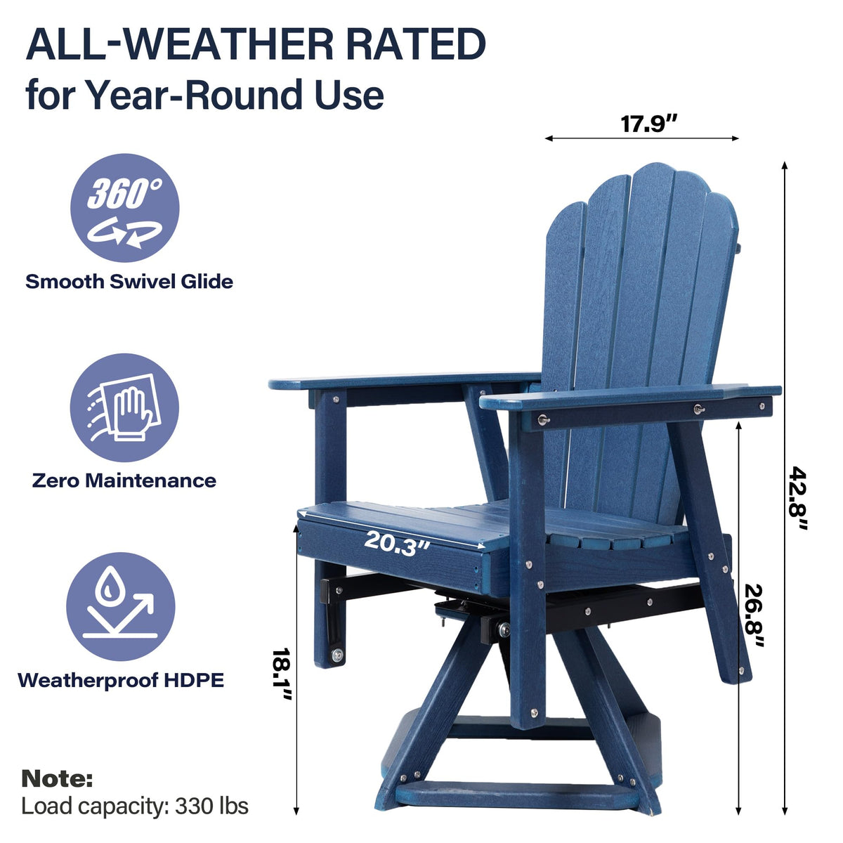 Blue 360° Swivel HDPE Adirondack Glider Chair A299
