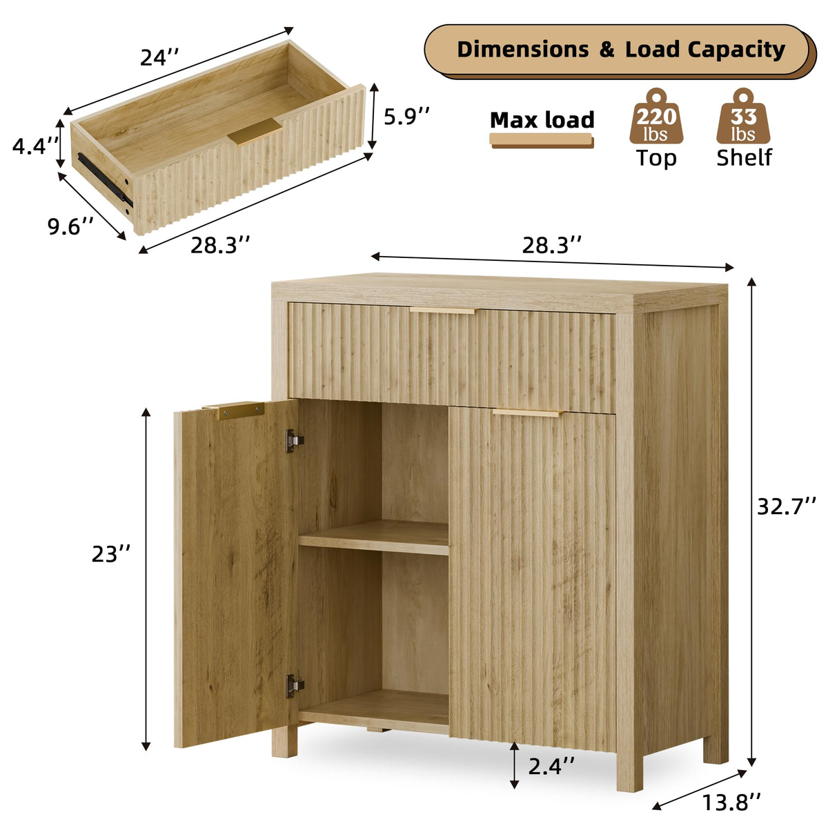 Natural Oak Storage Cabinet with Adjustable Shelves W790