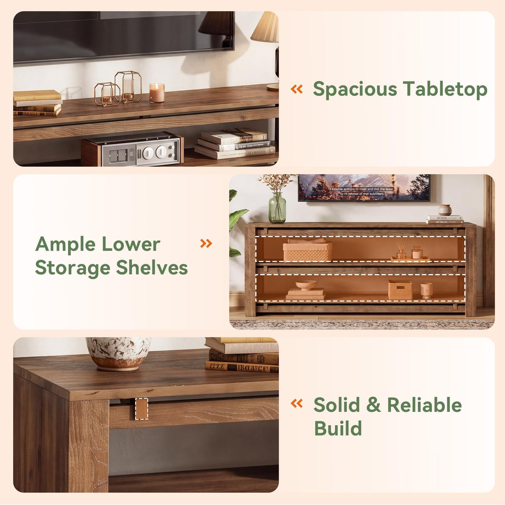 63" Solid Wood 3-Tier TV Stand Q97529