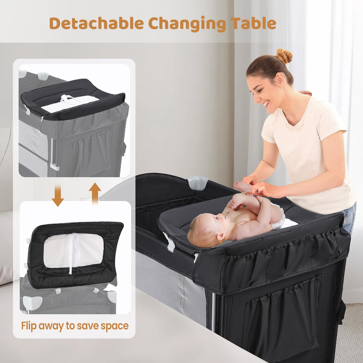 5-in-1 Pack and Play with Bassinet, Changing Table and Portable Crib F75636