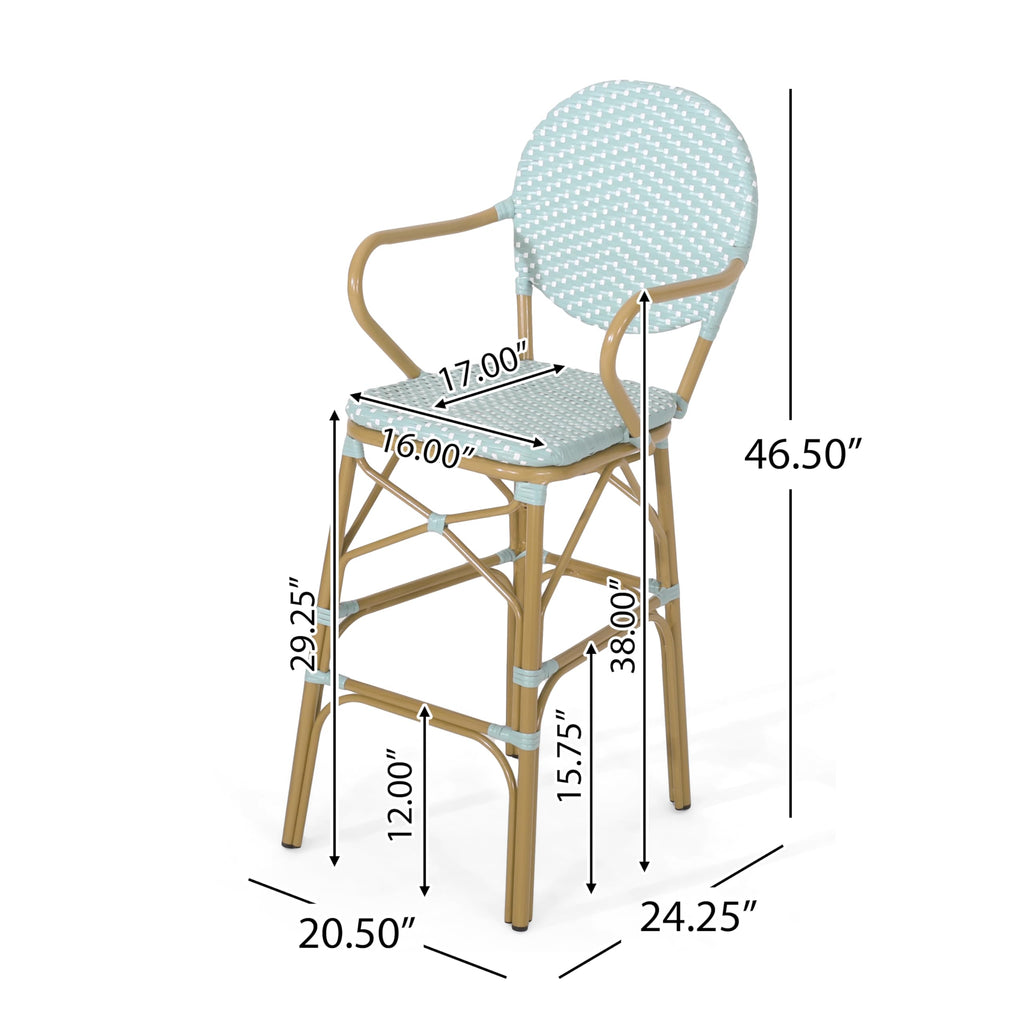 Teal Bamboo Print Wicker Aluminum Bar Stools Set of 2 E559976