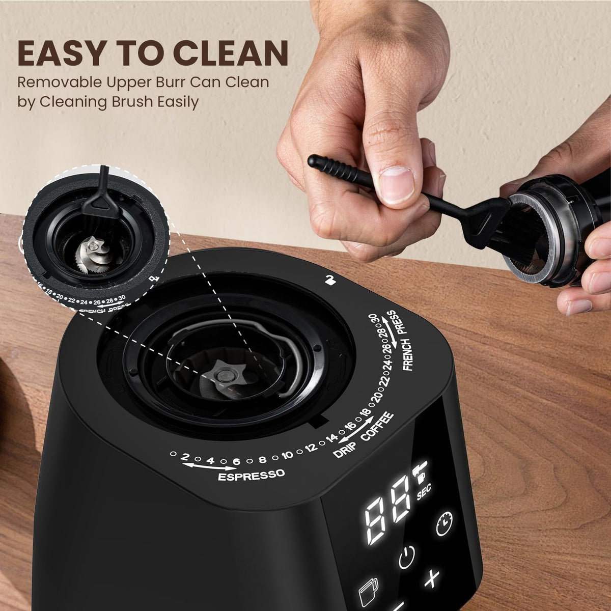Electric Conical Burr Coffee Grinder, 30 Grind Settings, Black H625