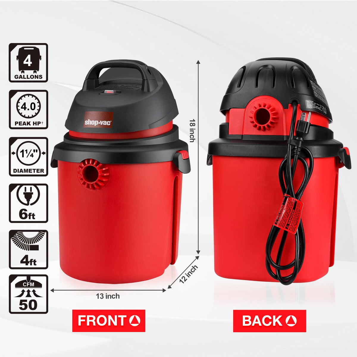 4 Gallon 4.0 Peak HP Wet/Dry Vacuum I876968