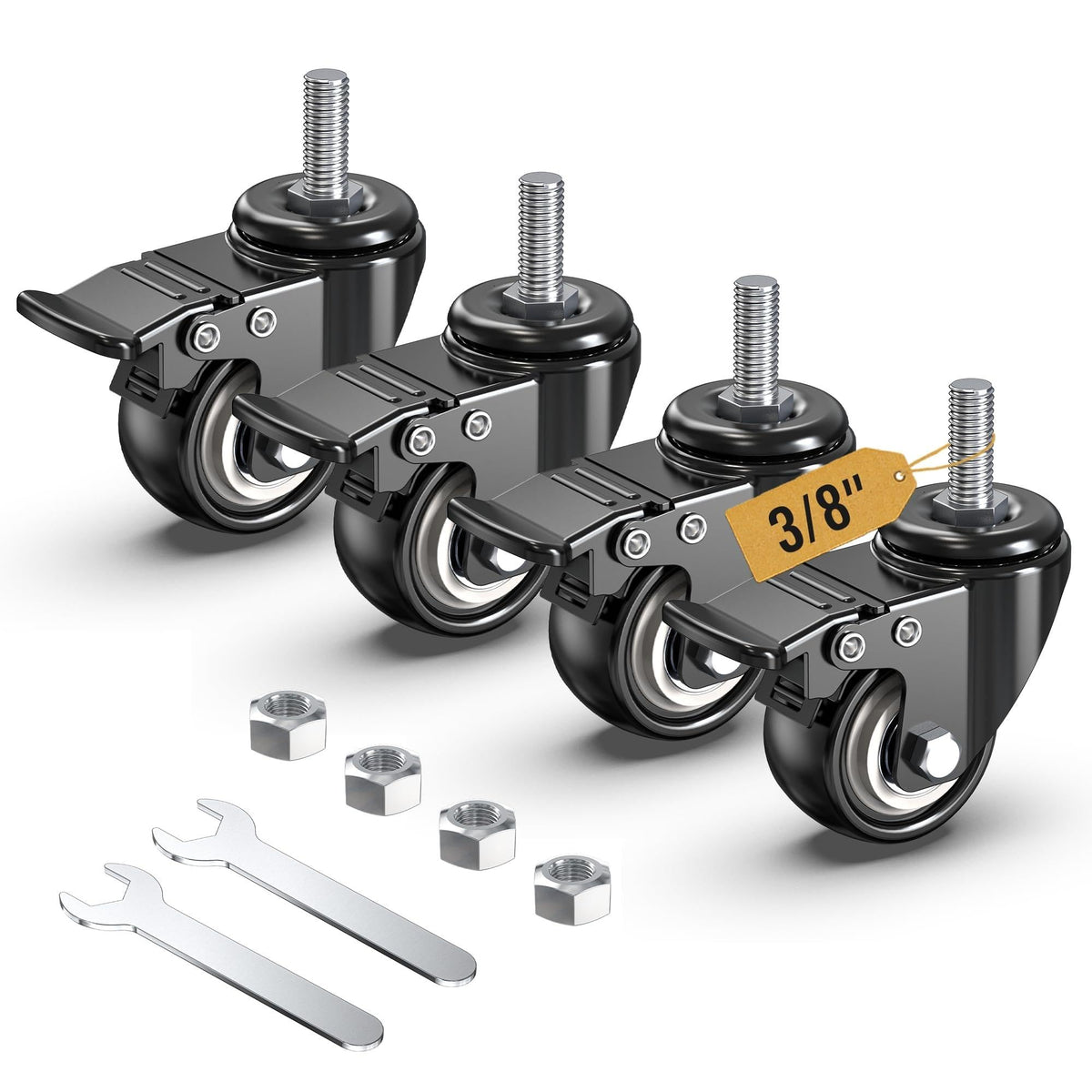 2 inch Total Locking Stem Caster Wheels Set of 4 Black E517571