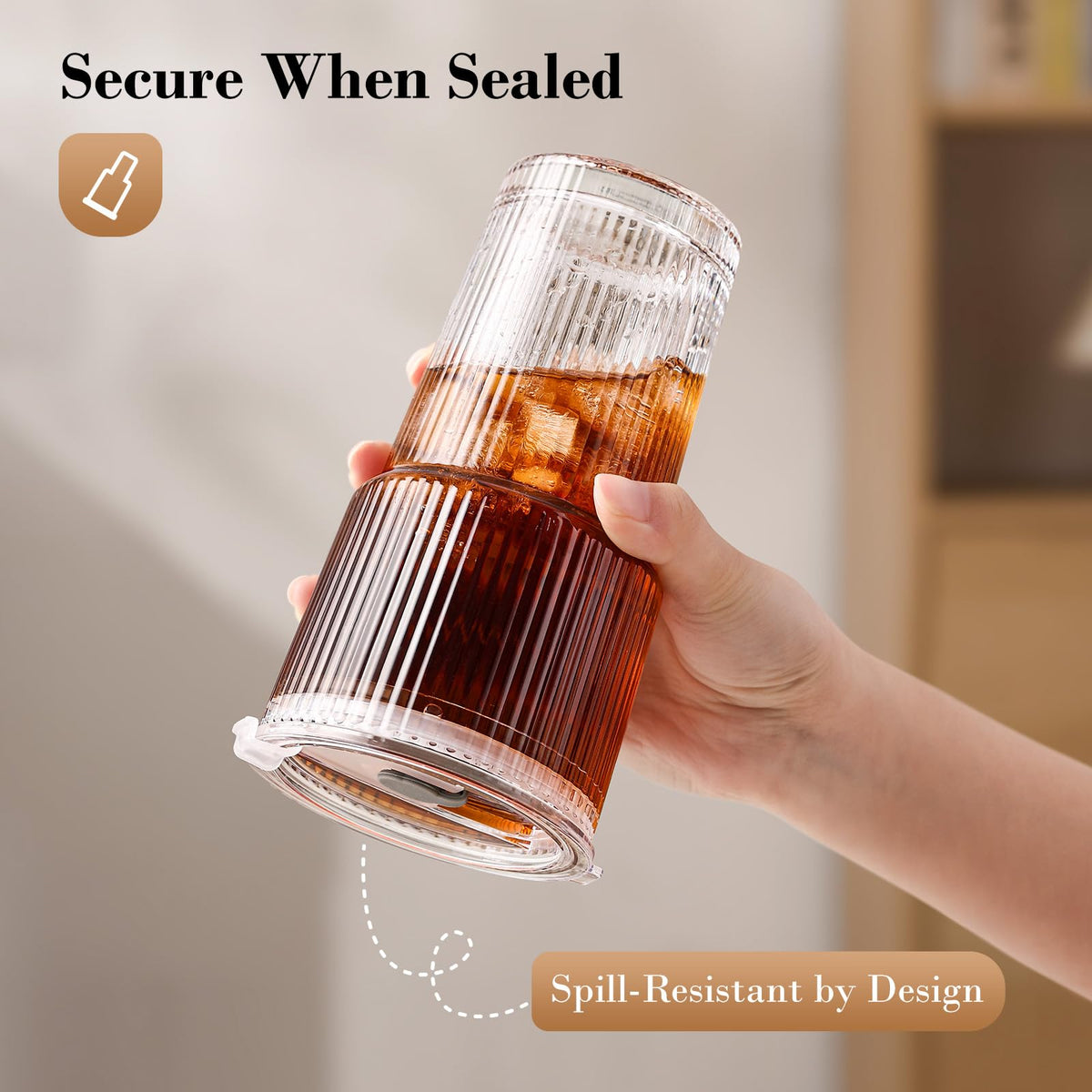 20oz Ribbed Glass Cups with Lids and Straws S340