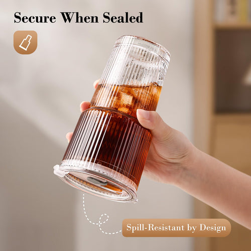 20oz Ribbed Glass Cups with Lids and Straws S340