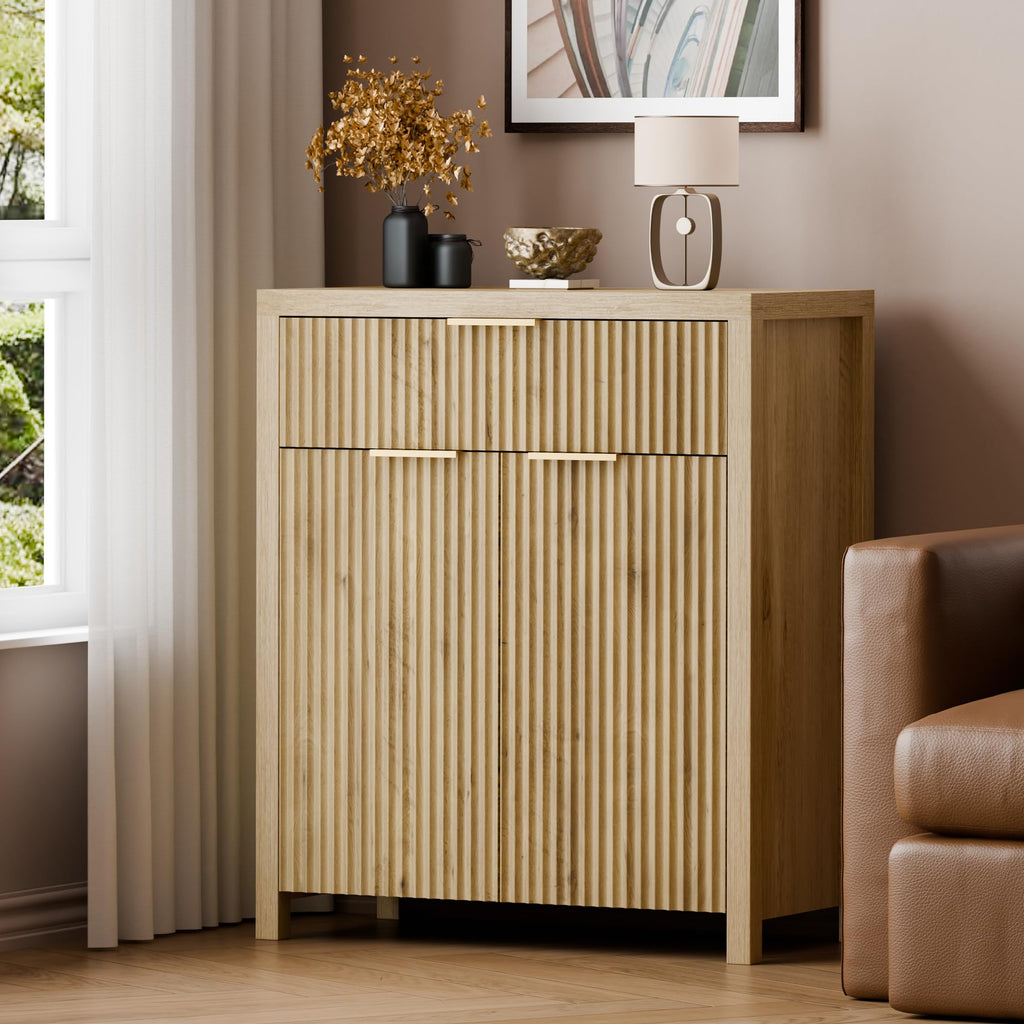 Natural Oak Storage Cabinet with Adjustable Shelves W790