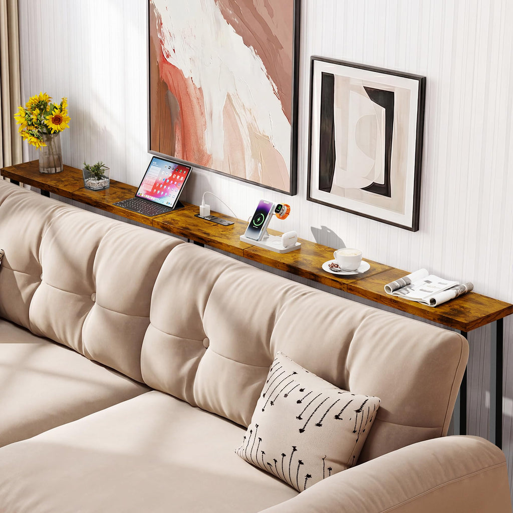 78" Sofa Table with Built-in Power Strip Metal Frame F977373