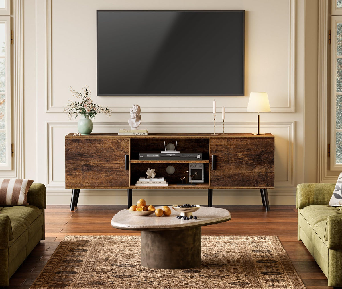 55 Inch TV Stand with Adjustable Shelf and 2 Cabinets W6929