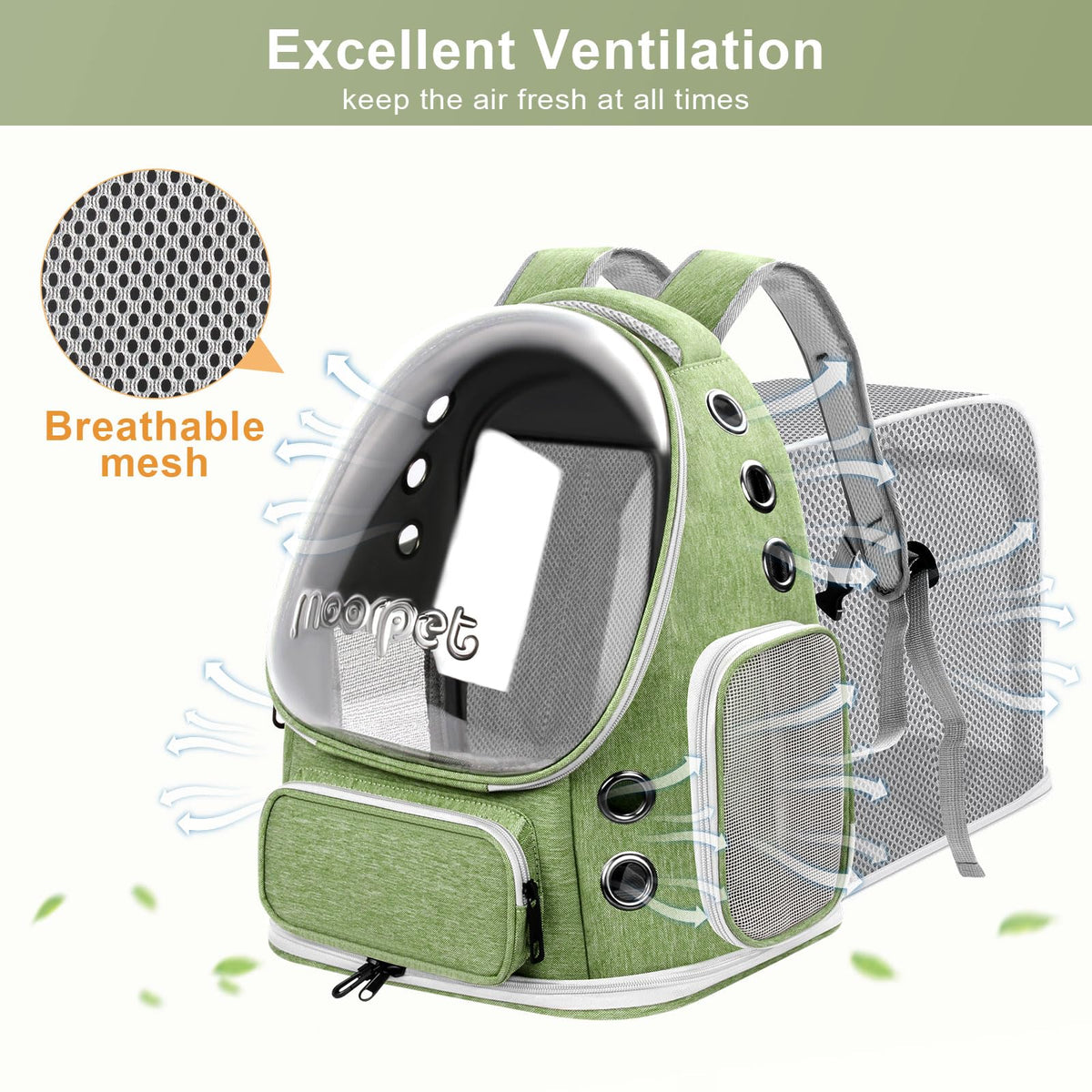 Green Expandable Breathable Pet Backpack Carrier O19811
