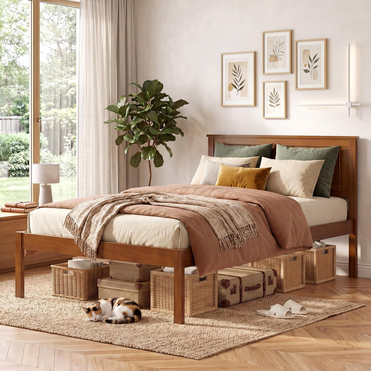 Twin Size Wooden Platform Bed with Headboard U45189