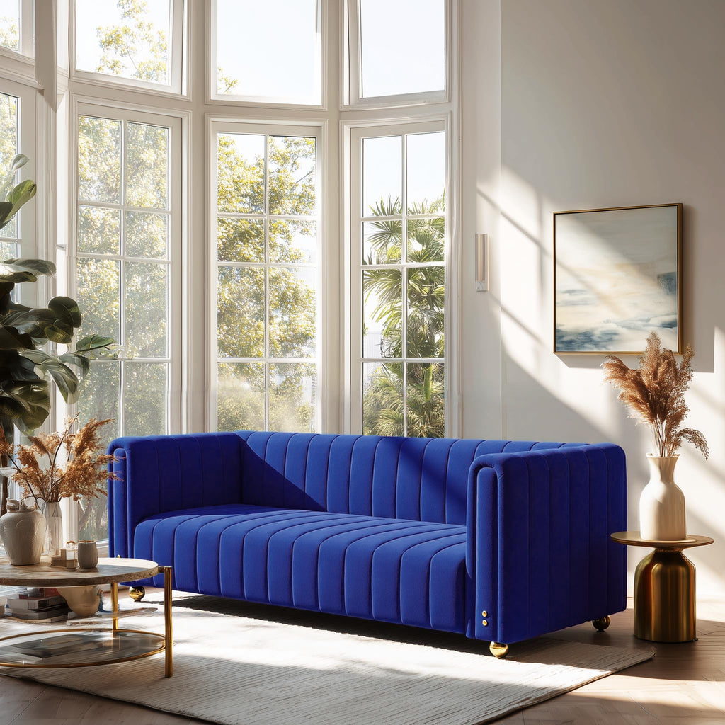 Blue Tufted Velvet Sofa with Metal Legs E129