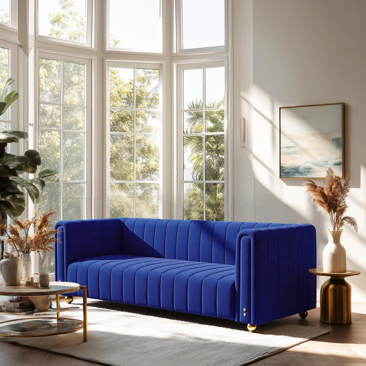 Blue Tufted Velvet Sofa with Metal Legs E129