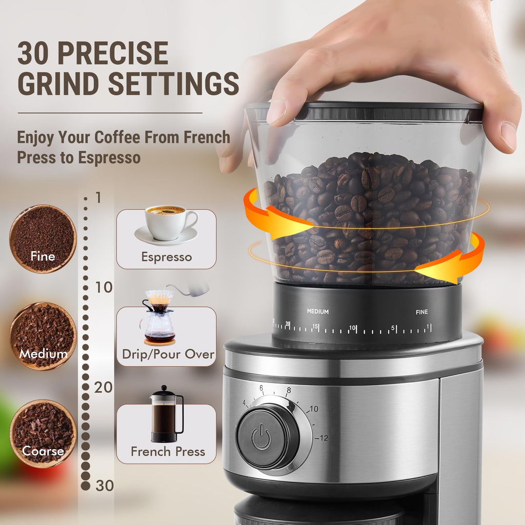 Electric Conical Burr Coffee Grinder with 30 Grind Settings Q7091