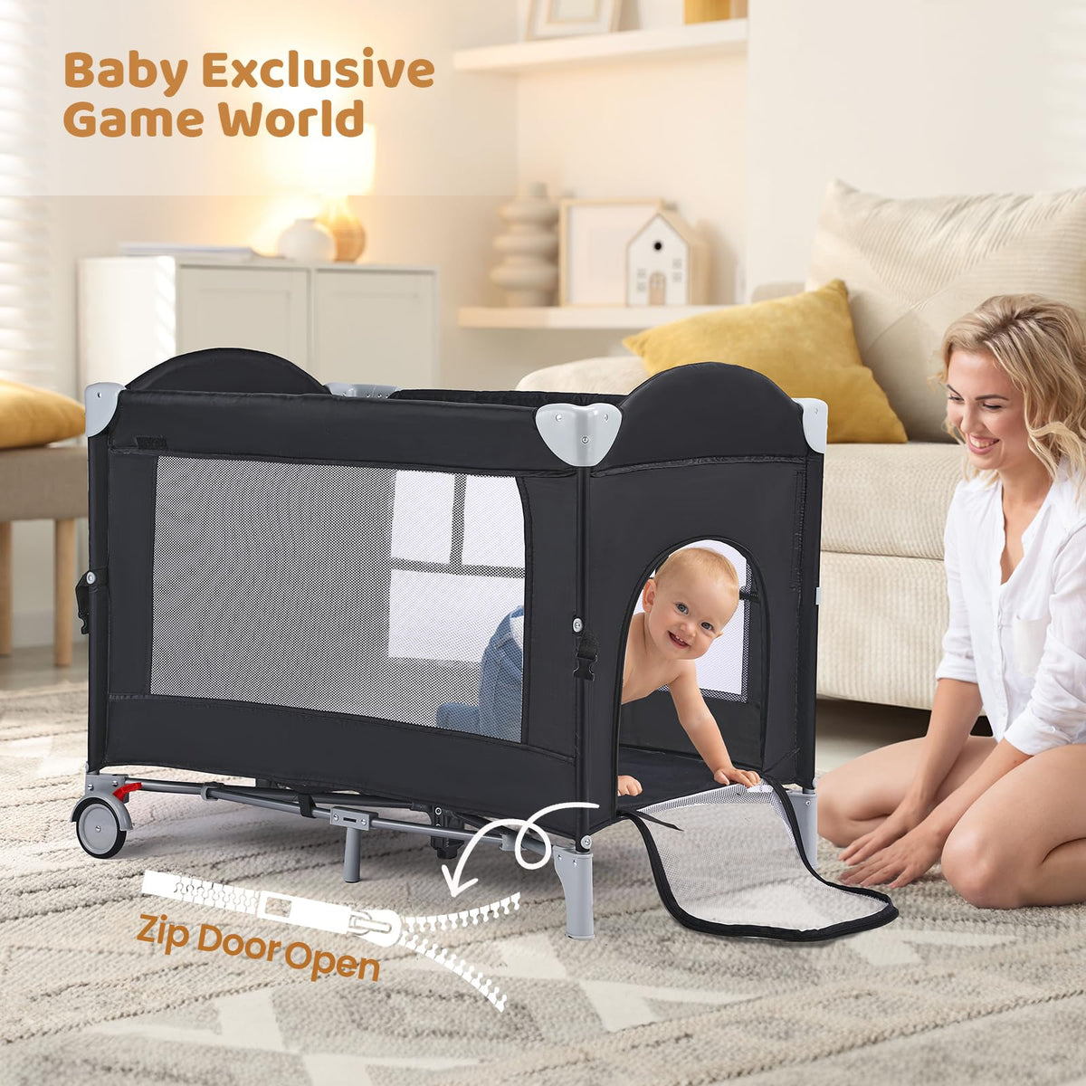 5-in-1 Pack and Play with Bassinet, Changing Table and Portable Crib F75636