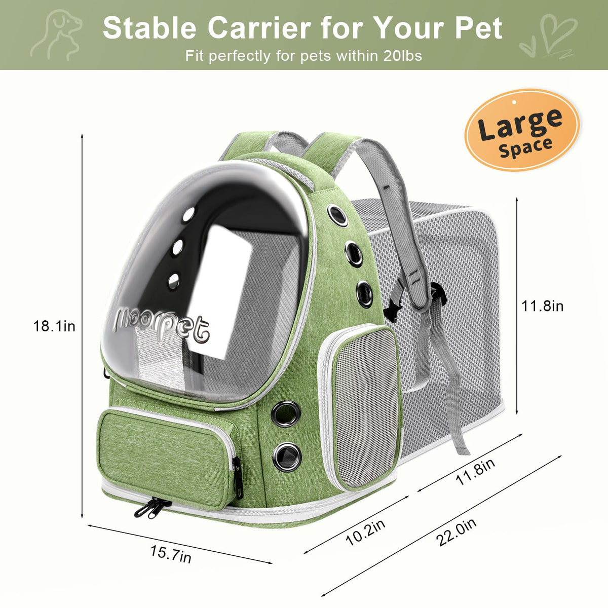 Green Expandable Breathable Pet Backpack Carrier O19811