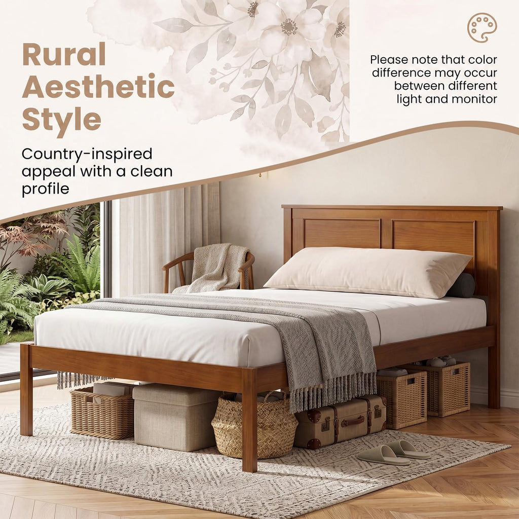 Twin Size Wooden Platform Bed with Headboard U45189