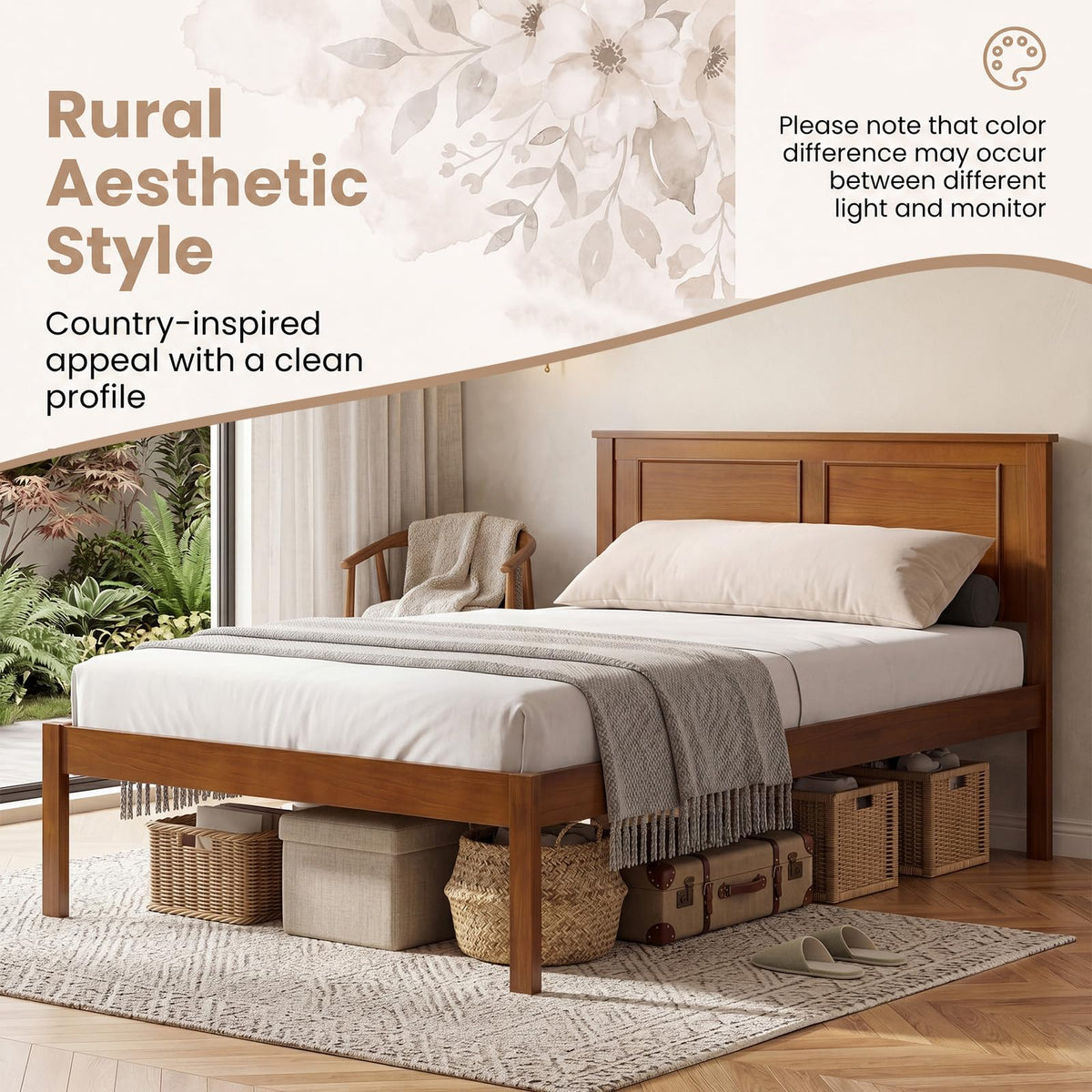 Twin Size Wooden Platform Bed with Headboard U45189