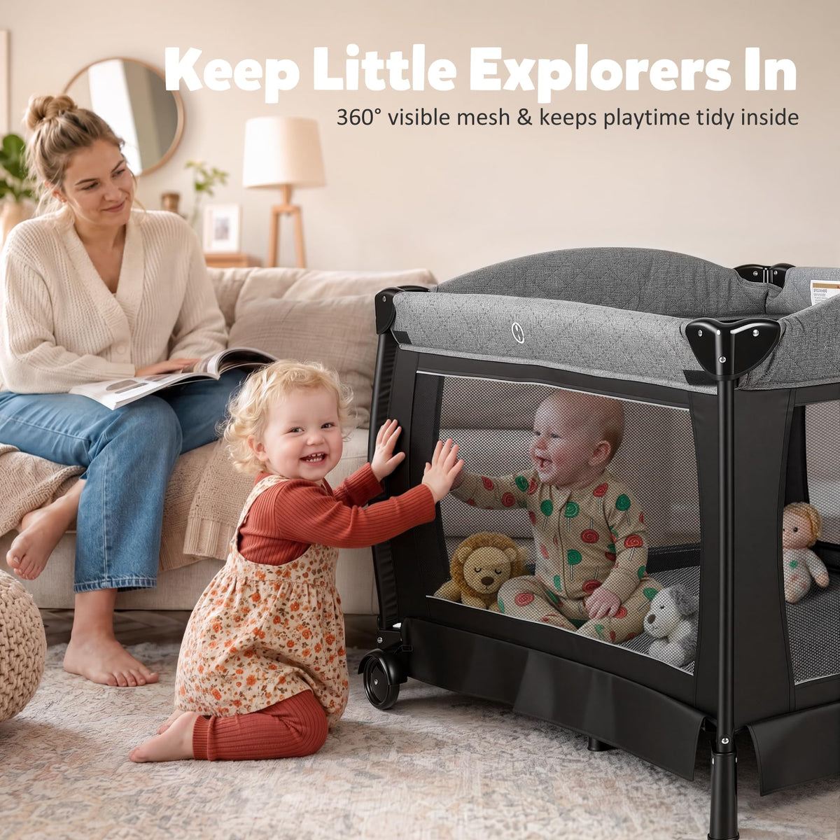 4 in 1 Foldable Pack and Play with Bassinet & Changing Table K8495