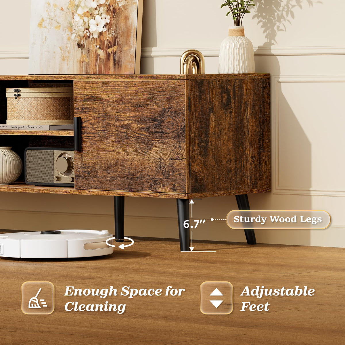 55 Inch TV Stand with Adjustable Shelf and 2 Cabinets W6929