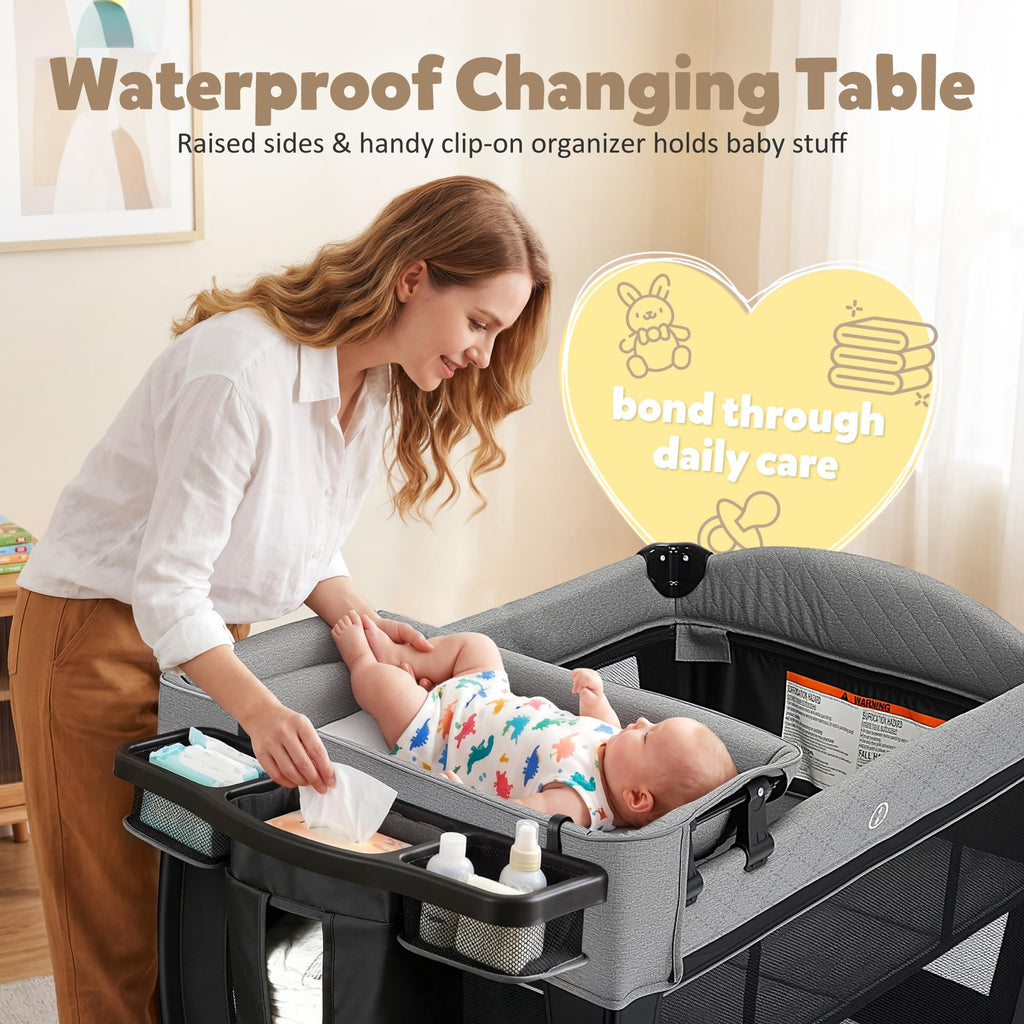 4 in 1 Foldable Pack and Play with Bassinet & Changing Table K8495