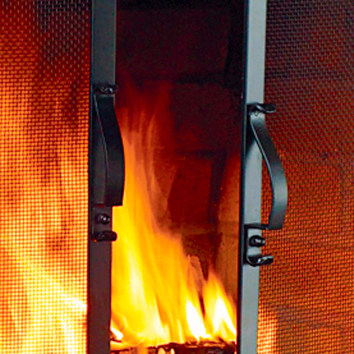 Black Metal Fireplace Screen with Hinged Doors E8129