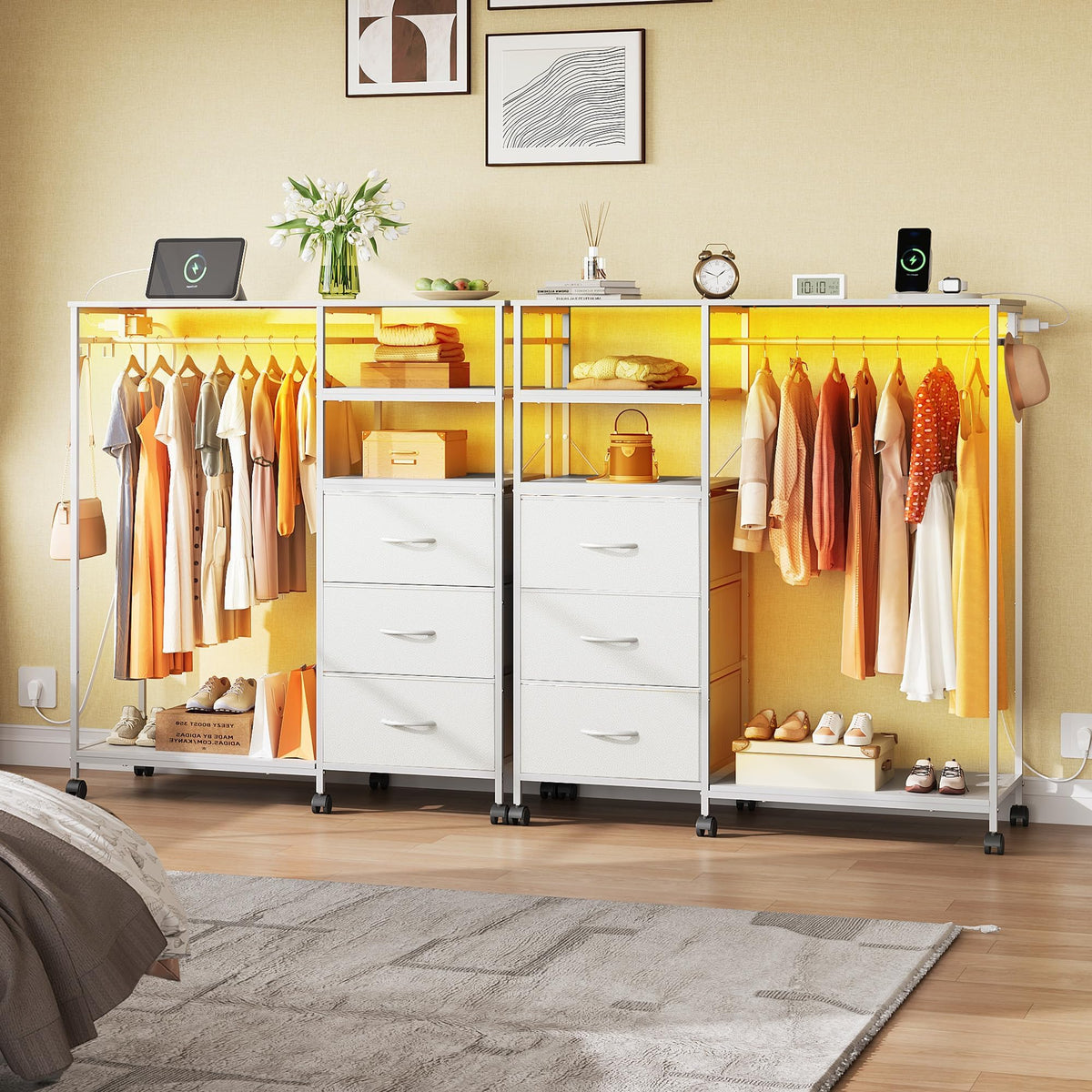 White 3 Drawer Dresser with Hanging Rack J944
