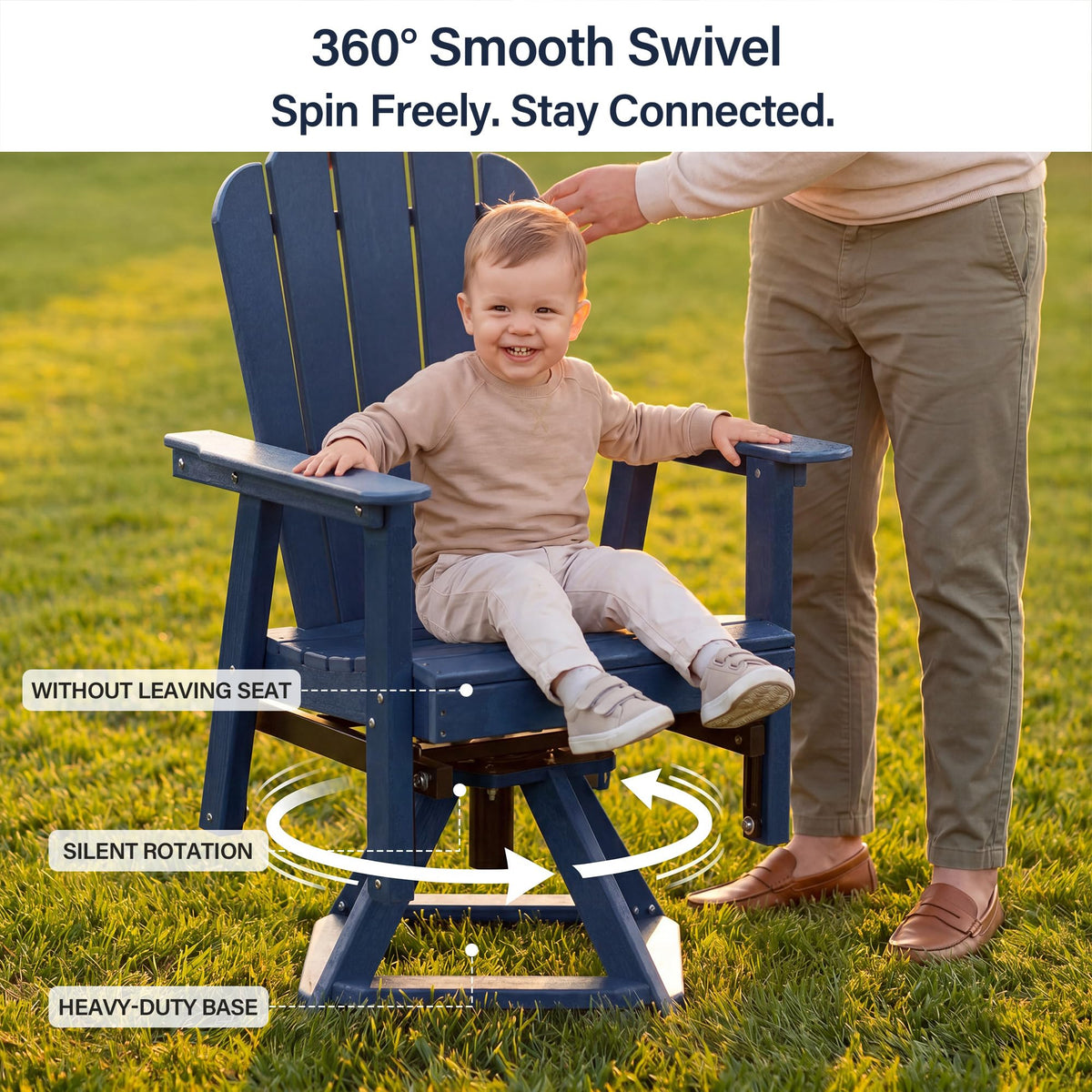 Blue 360° Swivel HDPE Adirondack Glider Chair A299