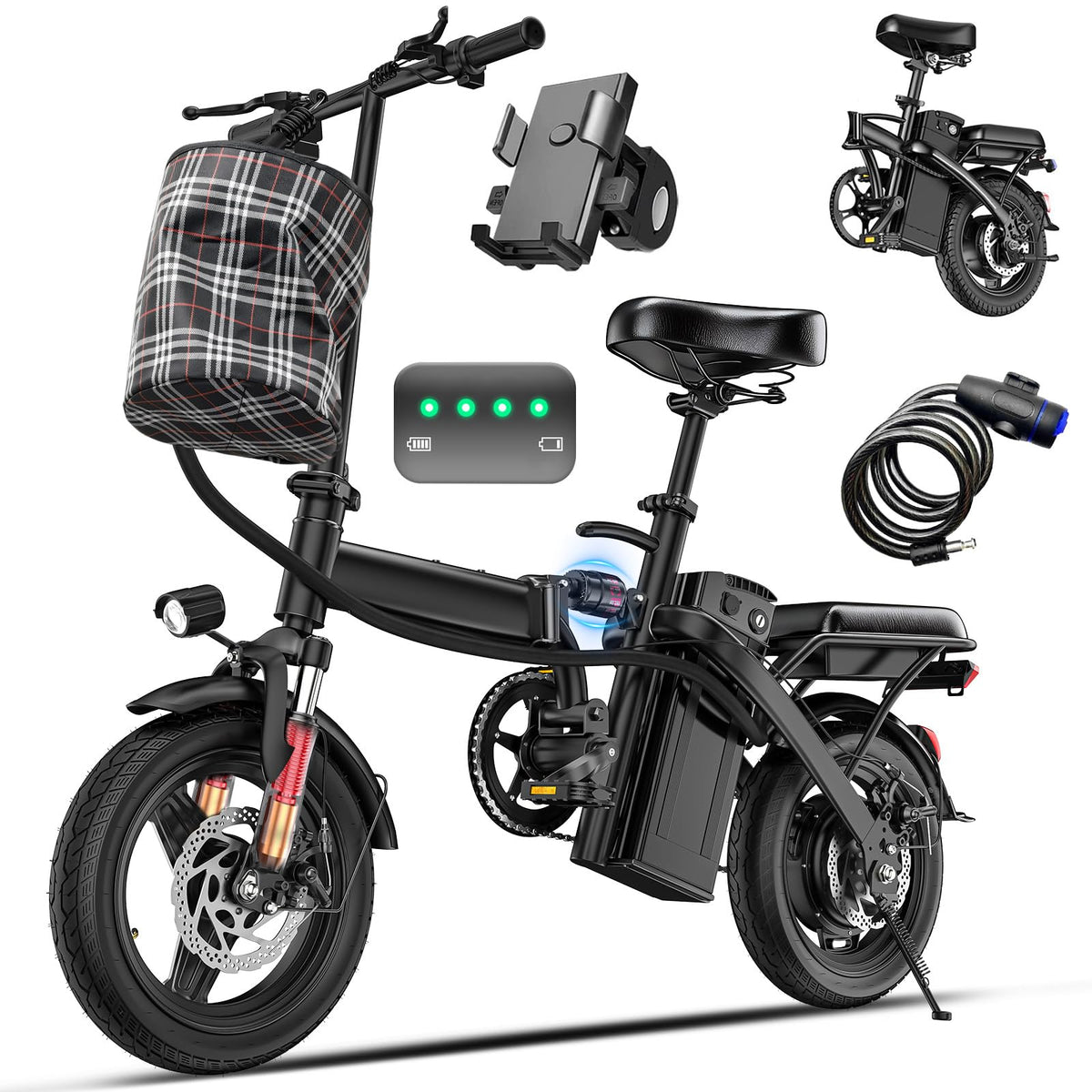 560W 24MPH 32 Miles Range 48V 10Ah 14" Foldable Electric Bike Q572596