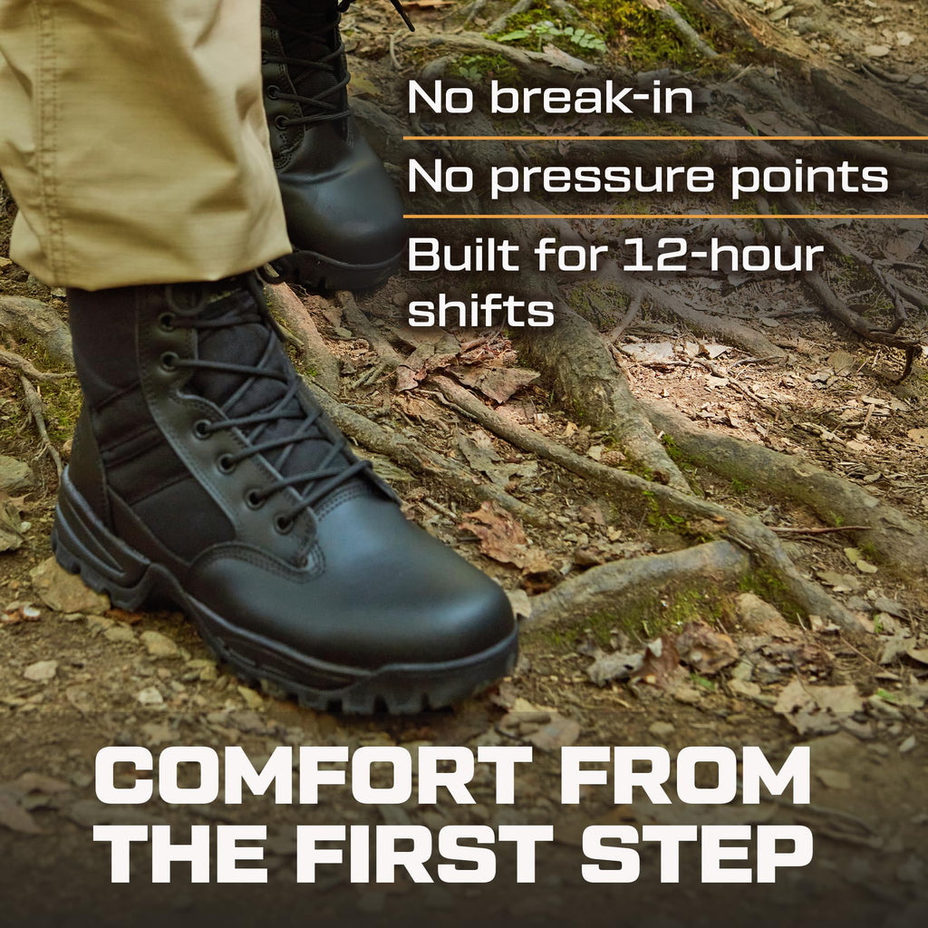 Men's Lightweight Leather Tactical Work Boots with Side Zipper D2863