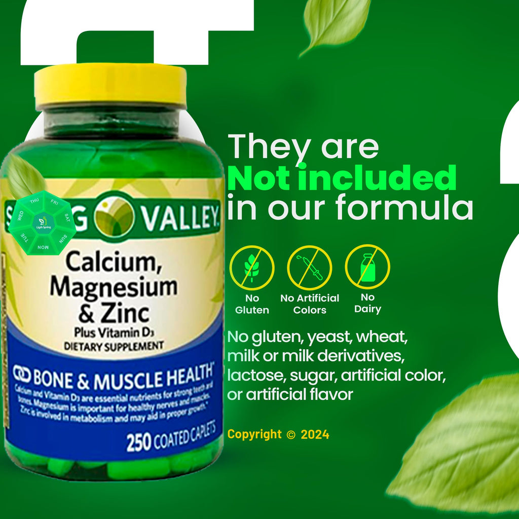 Calcium, Magnesium, Zinc & Vitamin D3 Dietary Supplement, 250 Caplets (2 Pack) C94682