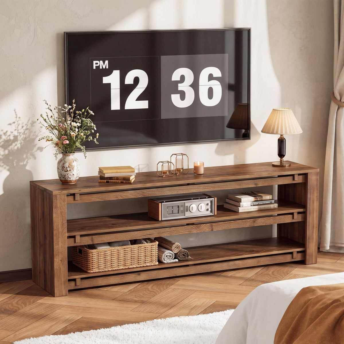 63" Solid Wood 3-Tier TV Stand Q97529