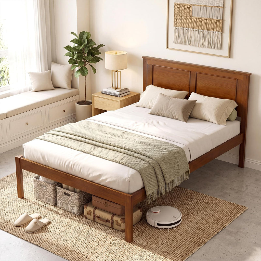 Twin Size Wooden Platform Bed with Headboard U45189