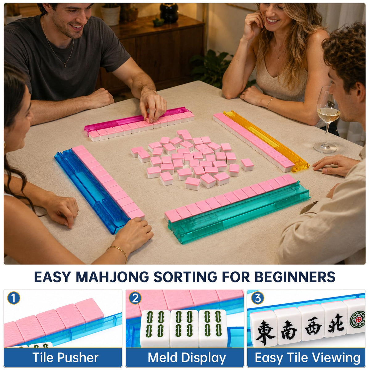 Acrylic Mahjong Racks with Pusher, Set of 4 P7083