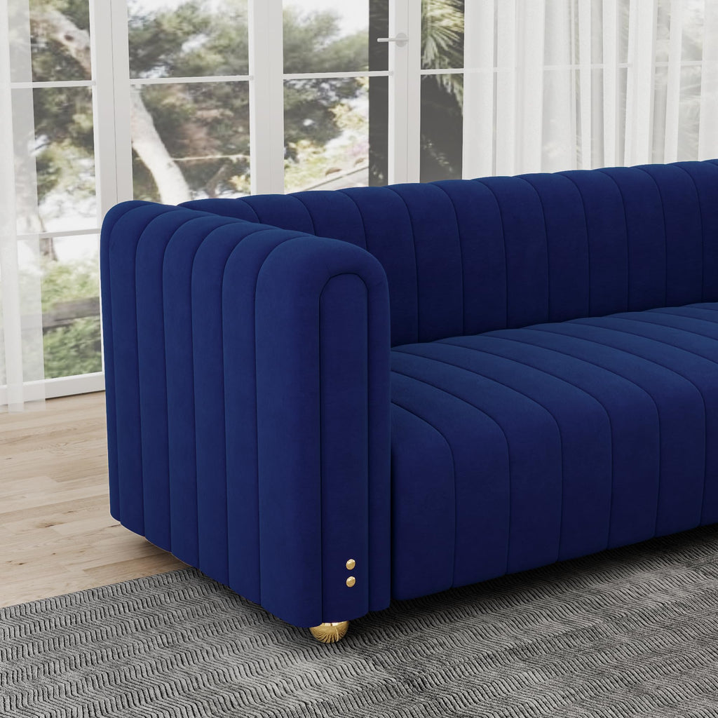 Blue Tufted Velvet Sofa with Metal Legs E129
