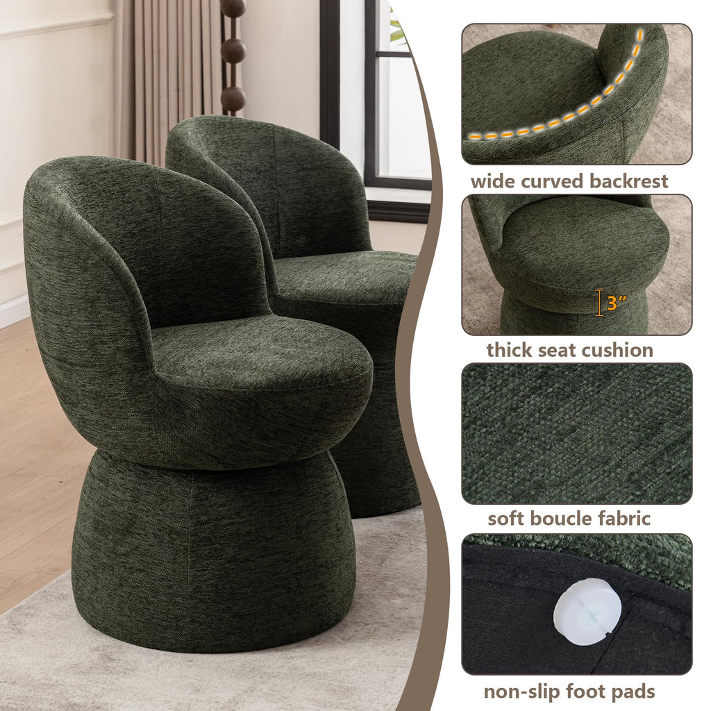 Green Boucle Fabric Swivel Accent Chair Set of 2 W161448