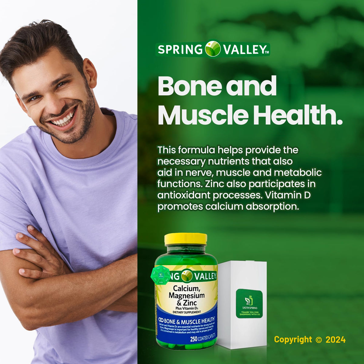 Calcium, Magnesium, Zinc & Vitamin D3 Dietary Supplement, 250 Caplets (2 Pack) C94682