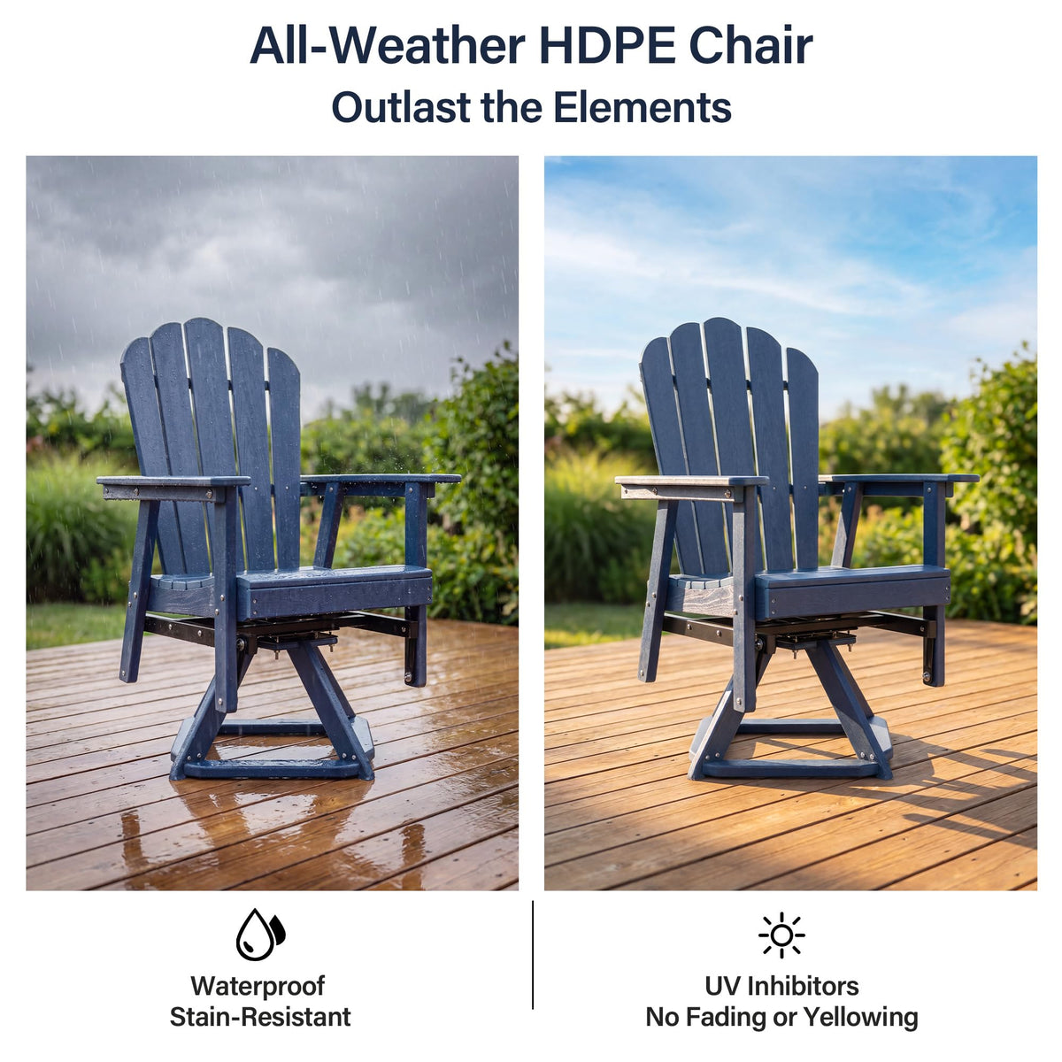 Blue 360° Swivel HDPE Adirondack Glider Chair A299