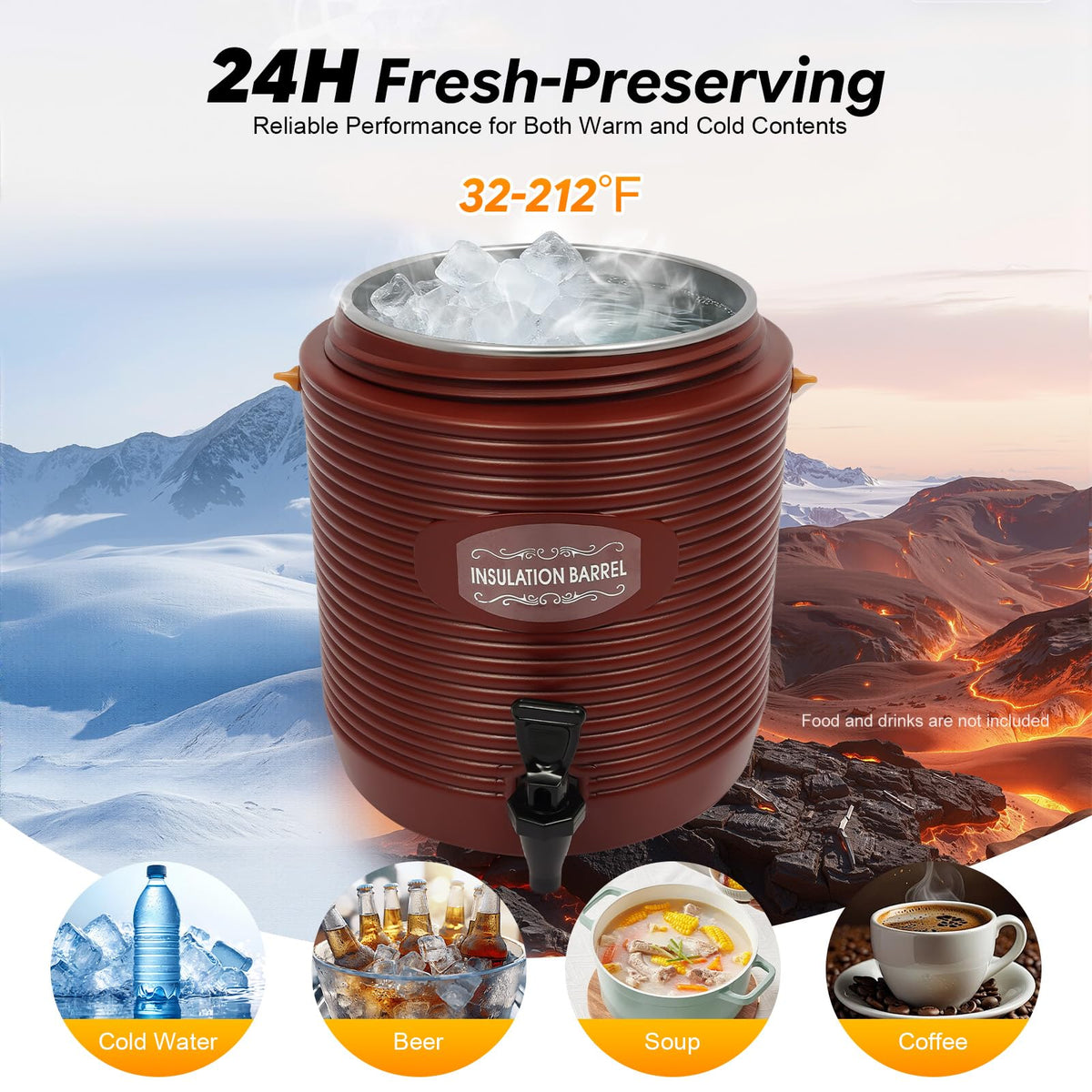 Insulated Beverage Dispenser 3.43gal Stainless Steel Portable Water Jug Y2989