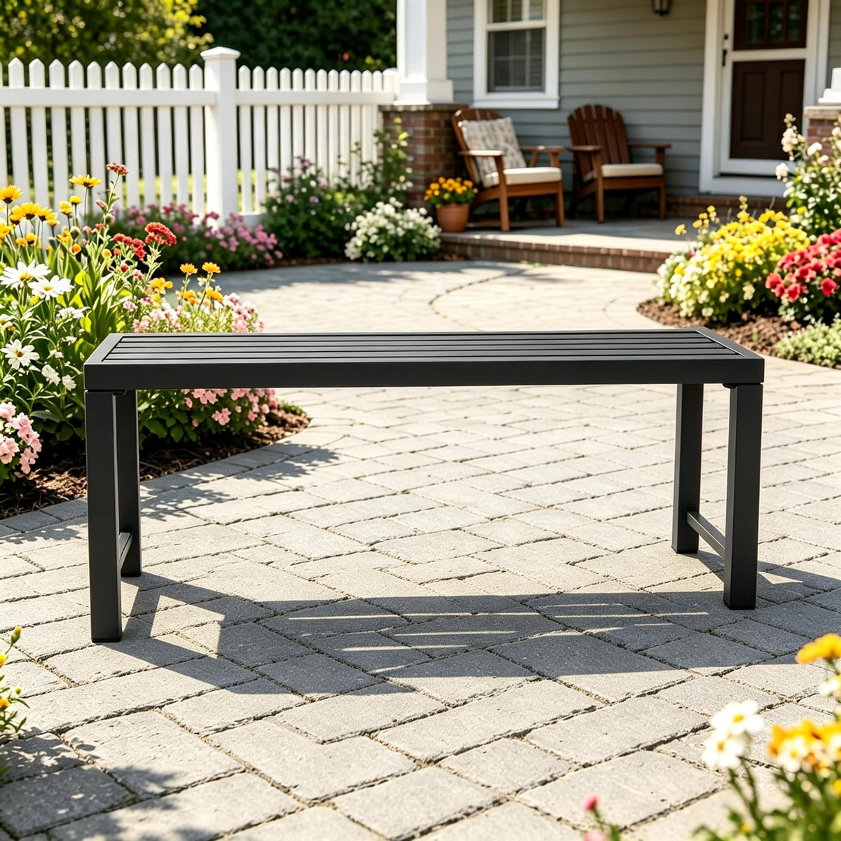 46" Black Metal Backless Outdoor Bench O1101