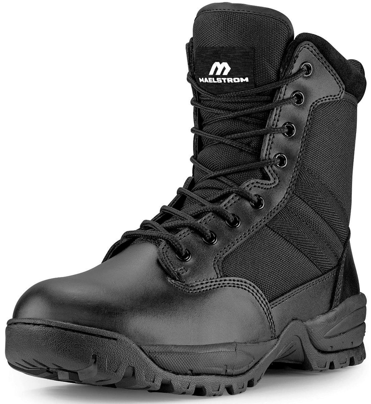 Men's Lightweight Leather Tactical Work Boots with Side Zipper D2863