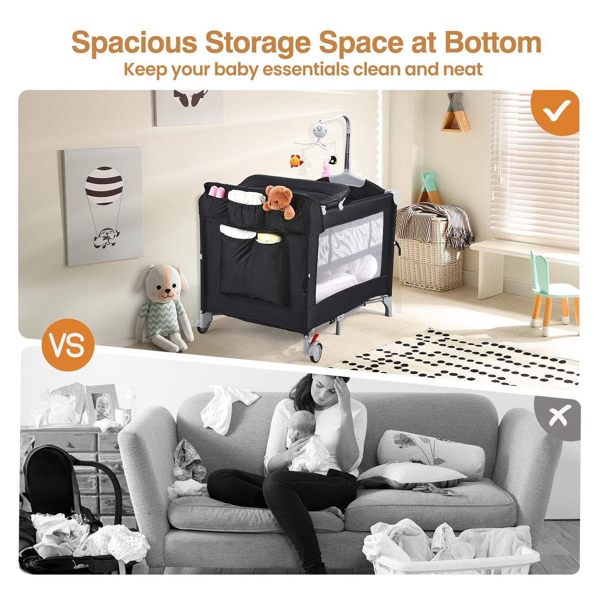 5-in-1 Pack and Play with Bassinet, Changing Table and Portable Crib F75636