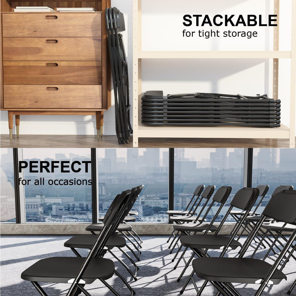 Black Plastic Folding Chairs, 10 Pack U27665