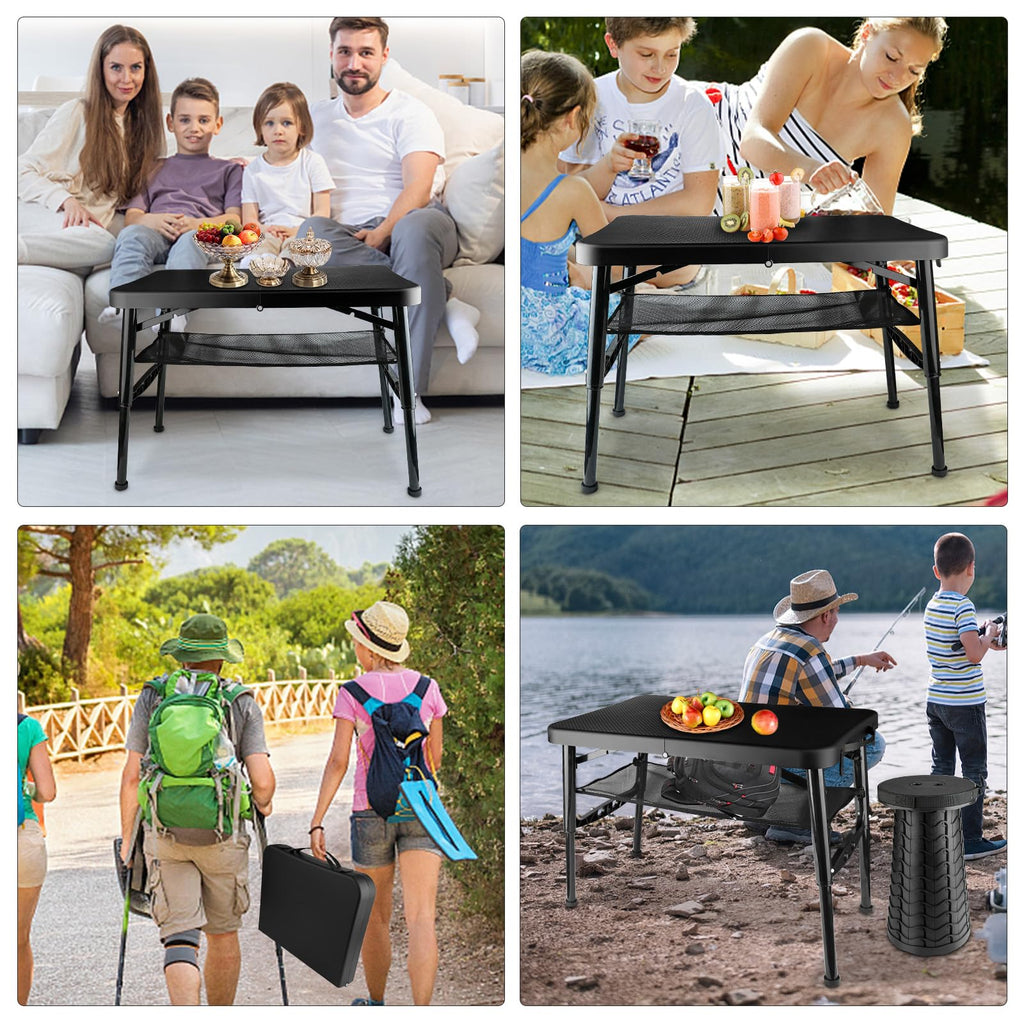 Black 4 Foot Folding Table and Stool V4269