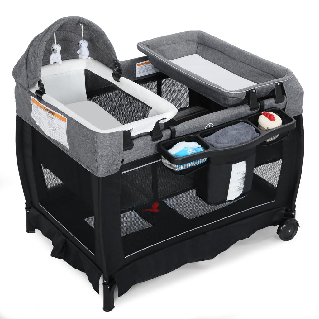 4 in 1 Foldable Pack and Play with Bassinet & Changing Table K8495